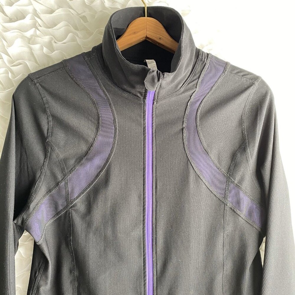 Zuzuzen Active Jacket Women Medium Black Purple Mesh Thumbhole Full Zip Collared - Picture 11 of 11